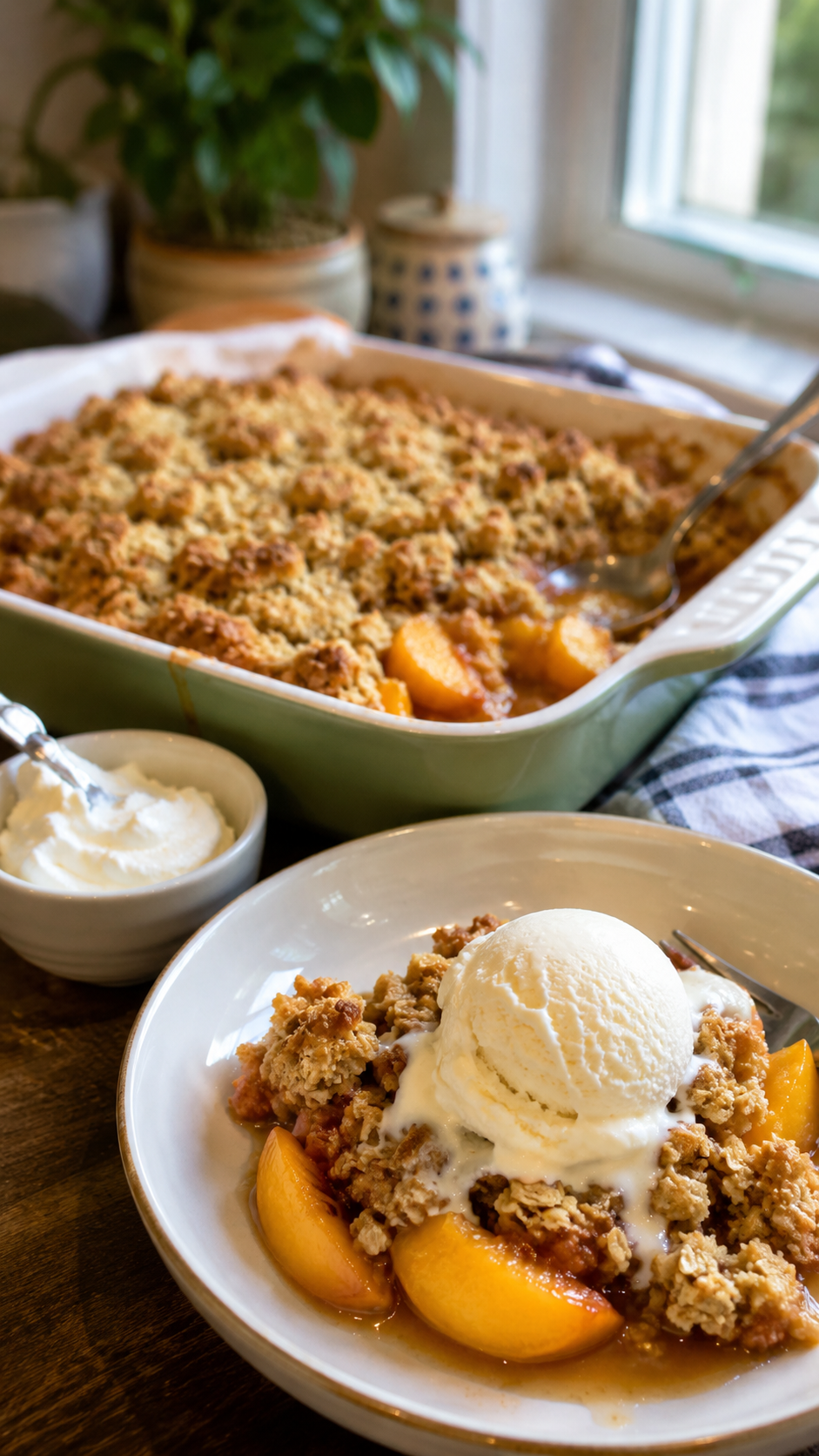 Peach Crumble Recipe With Juicy Peaches And Buttery Brown Sugar Oat Topping!
