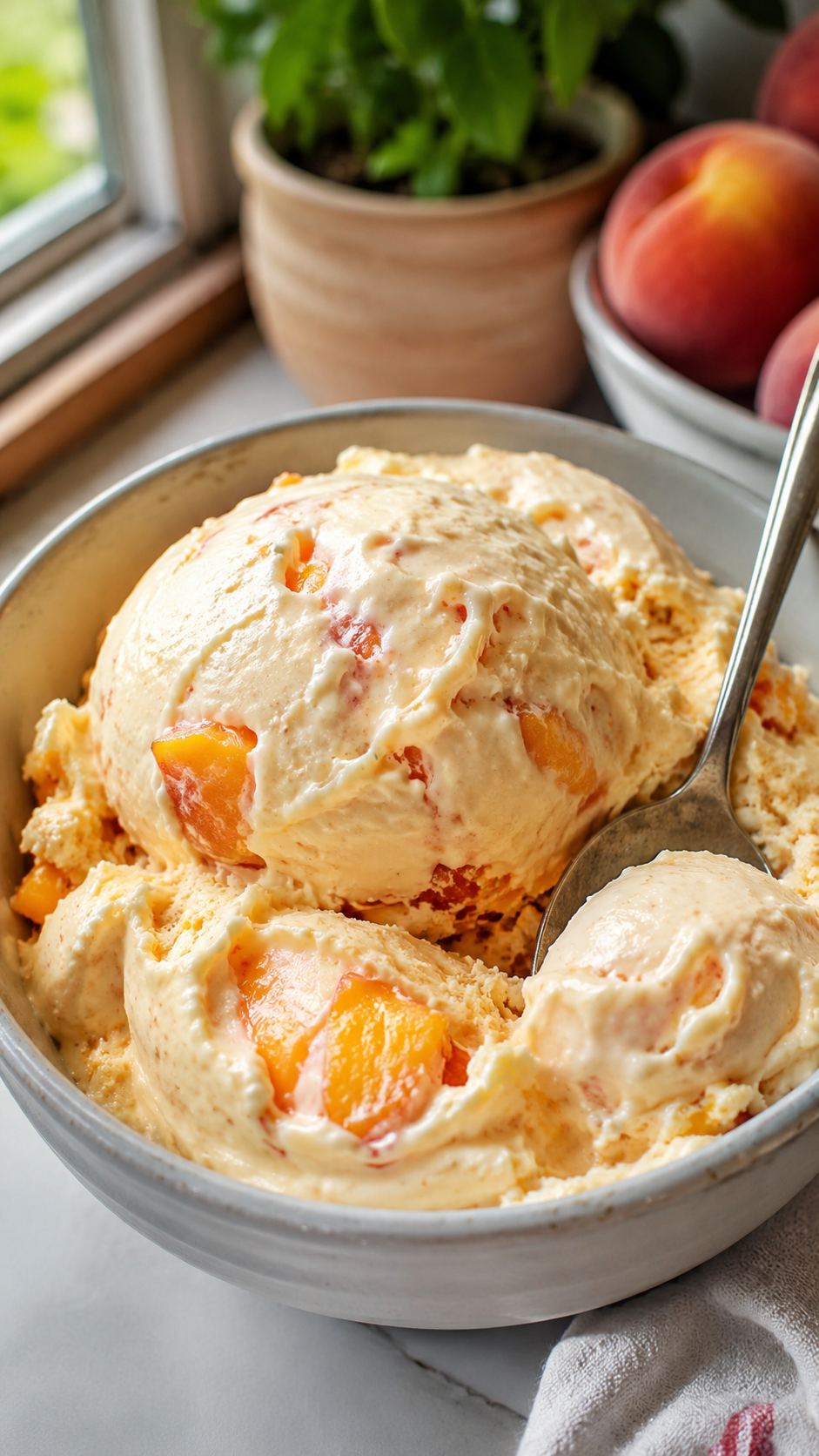 Fresh Peach Ice Cream Recipe With Real Peaches and Creamy Peach Swirl