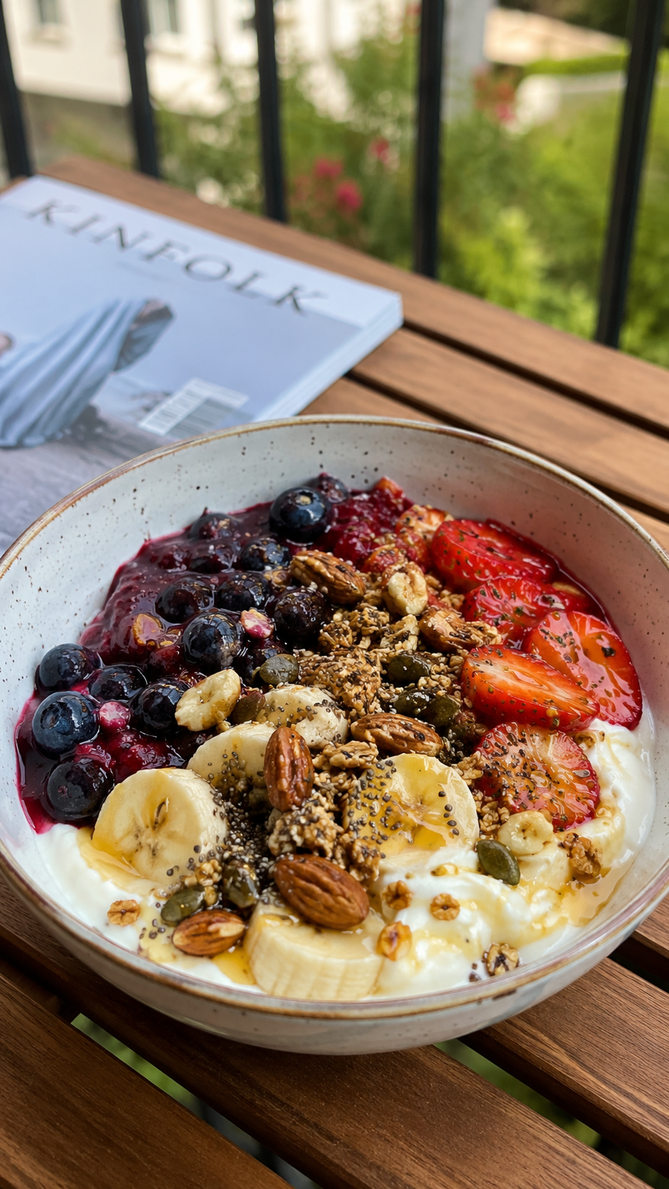 Delicious Yogurt Bowl with Berries, Granola and Honey For A Great Breakfast!