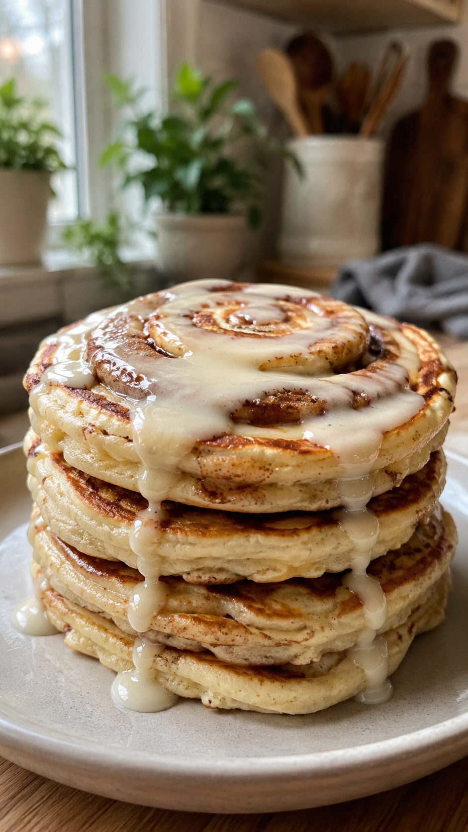 The Best Cinnamon Roll Pancakes with Cream Cheese Glaze!