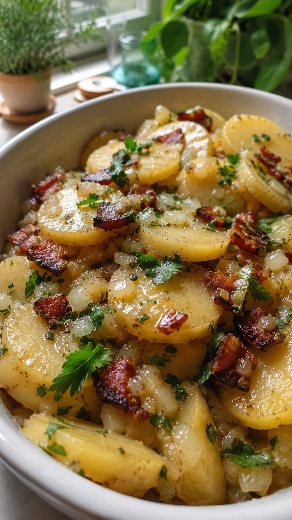 Authentic German Potato Salad with Bacon and Warm Vinegar Dressing!