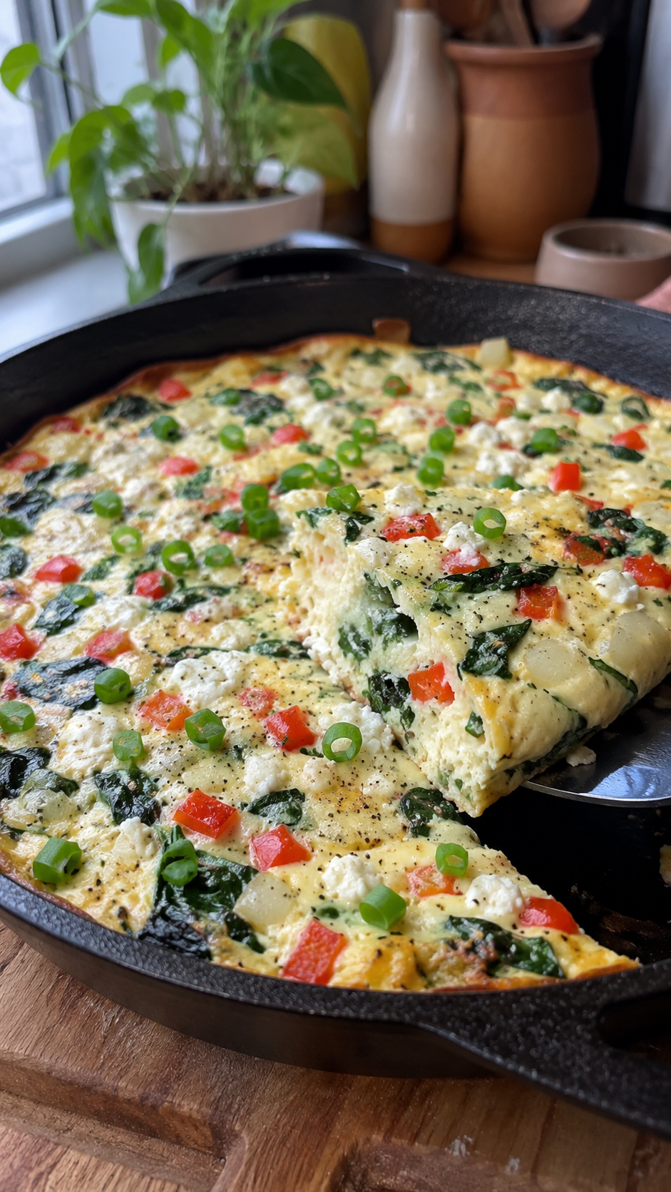 Easy Egg White Frittata Recipe with Spinach, Peppers and Feta!
