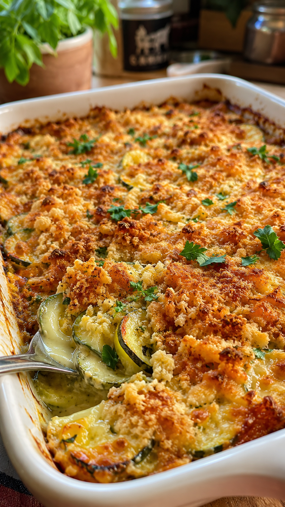 Zucchini Casserole with Cheese and Crispy Cracker Topping