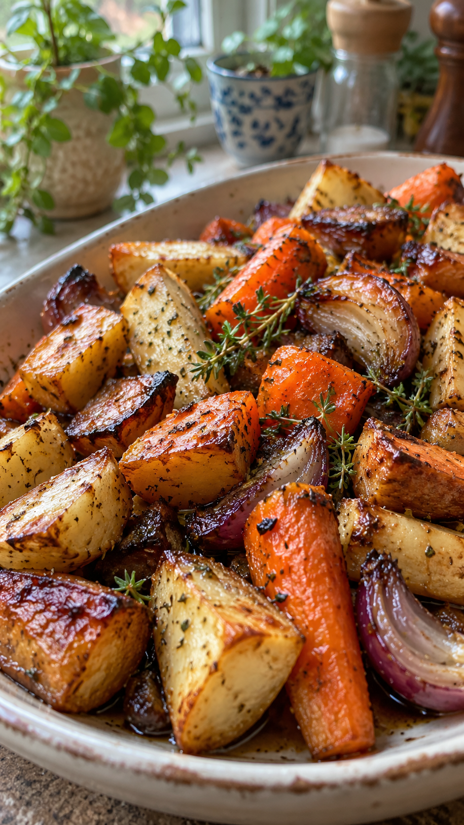 Maple Roasted Root Vegetables with Garlic and Thyme