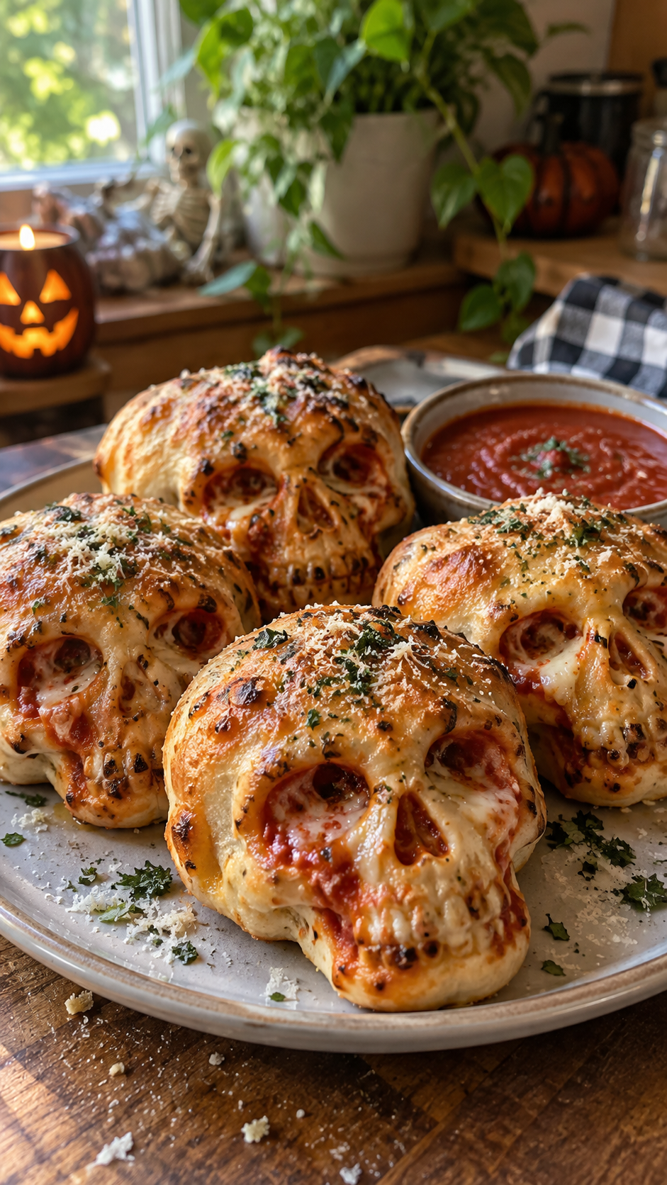 Halloween Pizza Skulls with Pepperoni and Gooey Cheese!