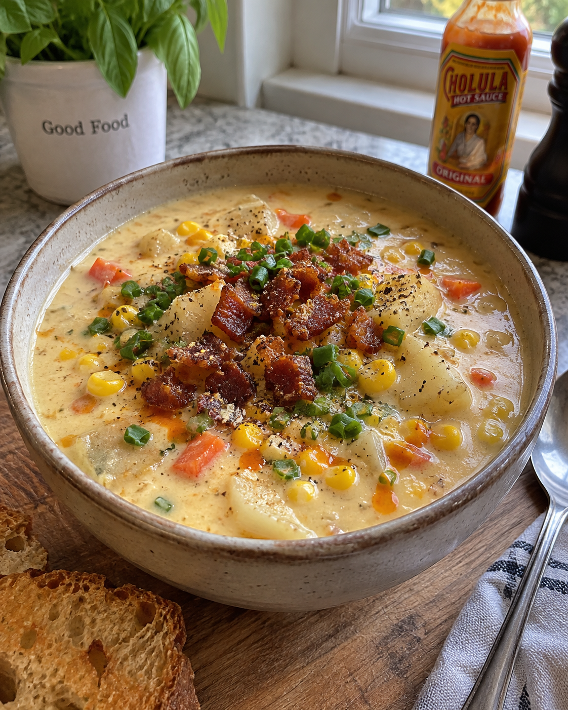 Best Creamy Corn Chowder Recipe with Potatoes and Bacon