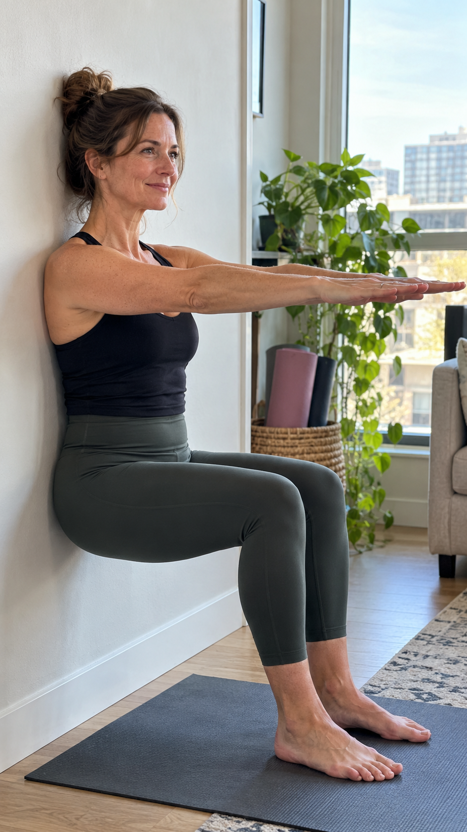 10-Minute Wall Pilates For Busy Women Over 40
