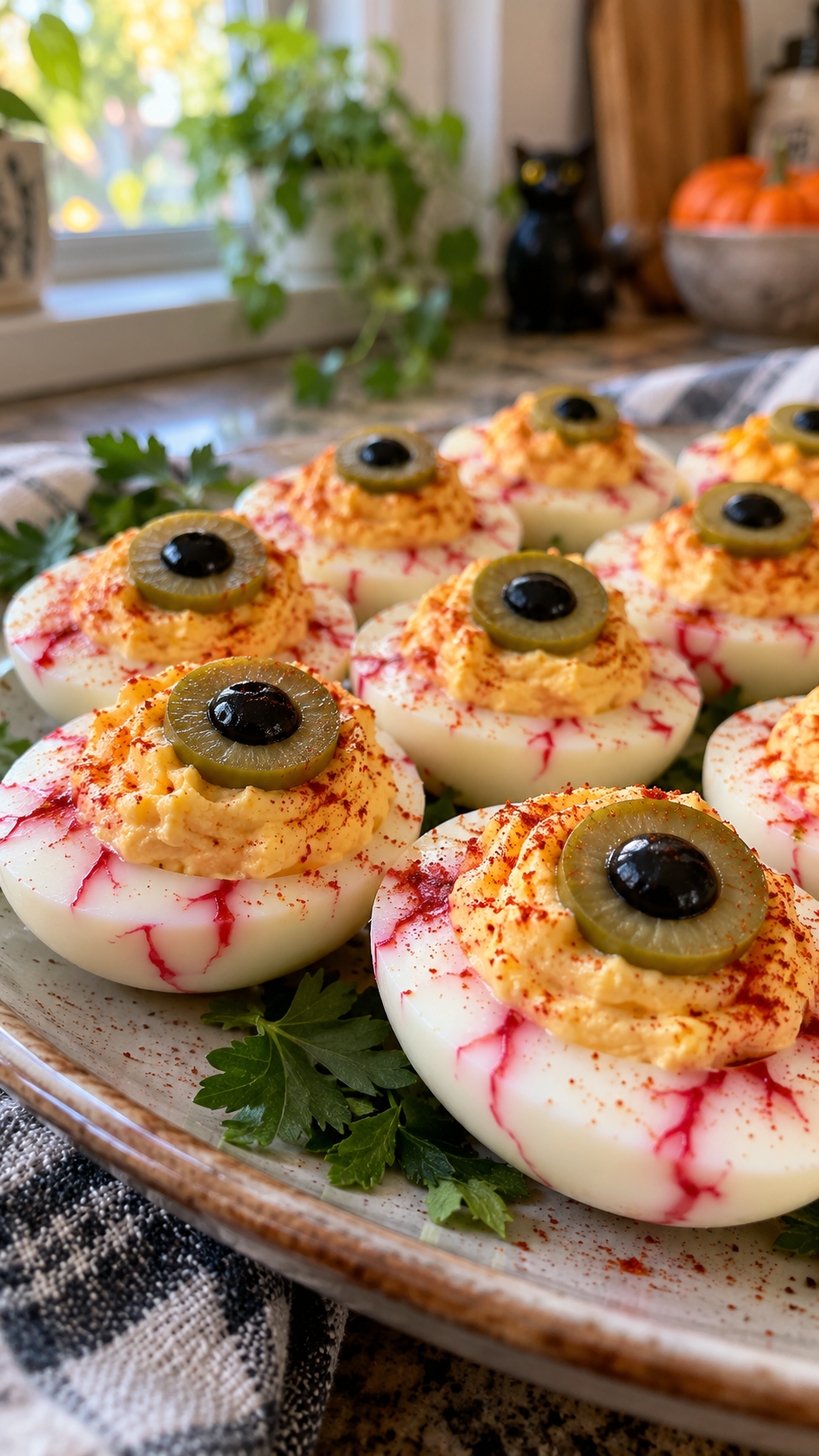 Creepy Deviled Eggs for Halloween: Bloodshot Eyeball Deviled Eggs!!