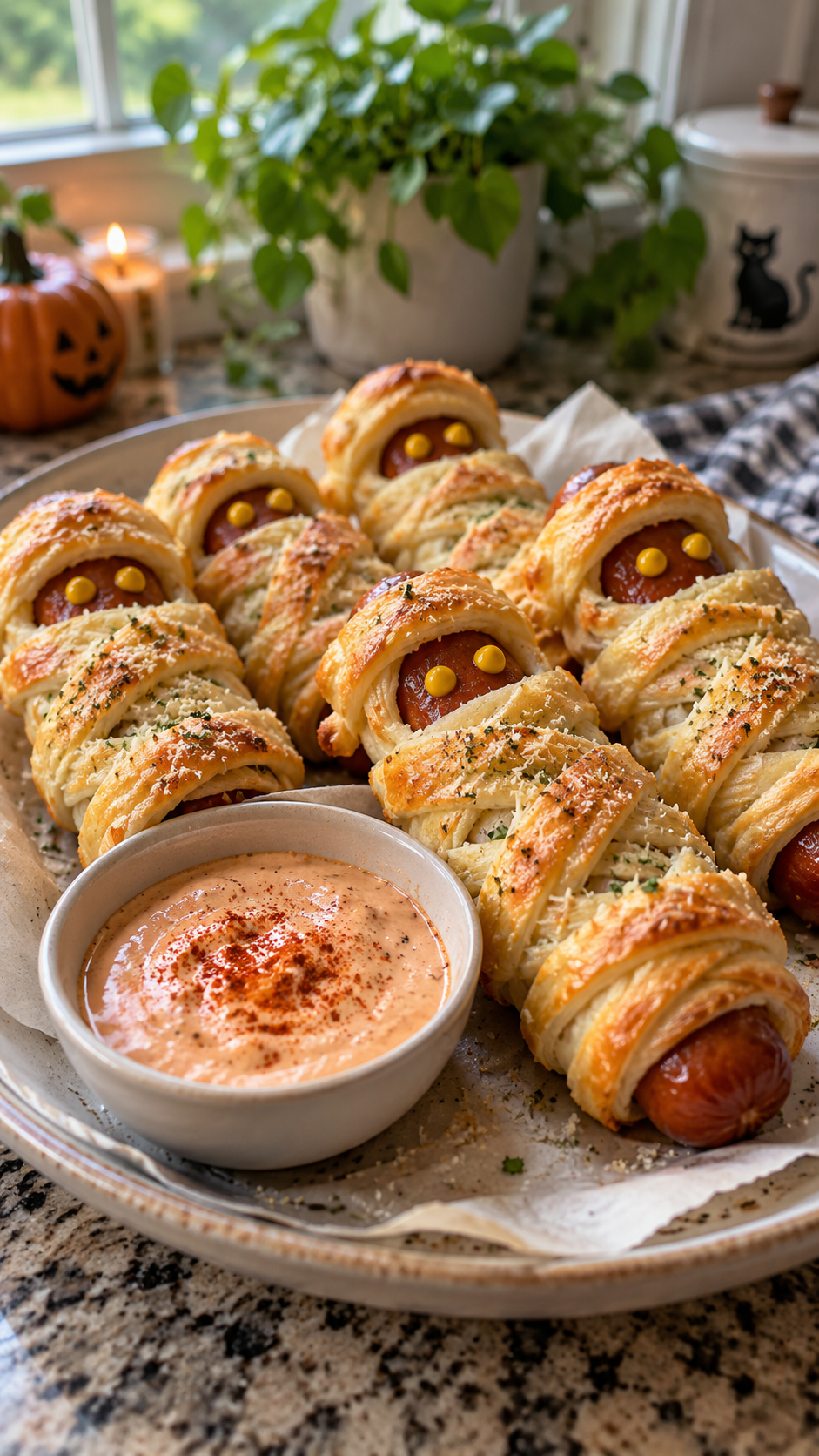 Mummy Hot Dogs with Garlic Parmesan Crescent Rolls