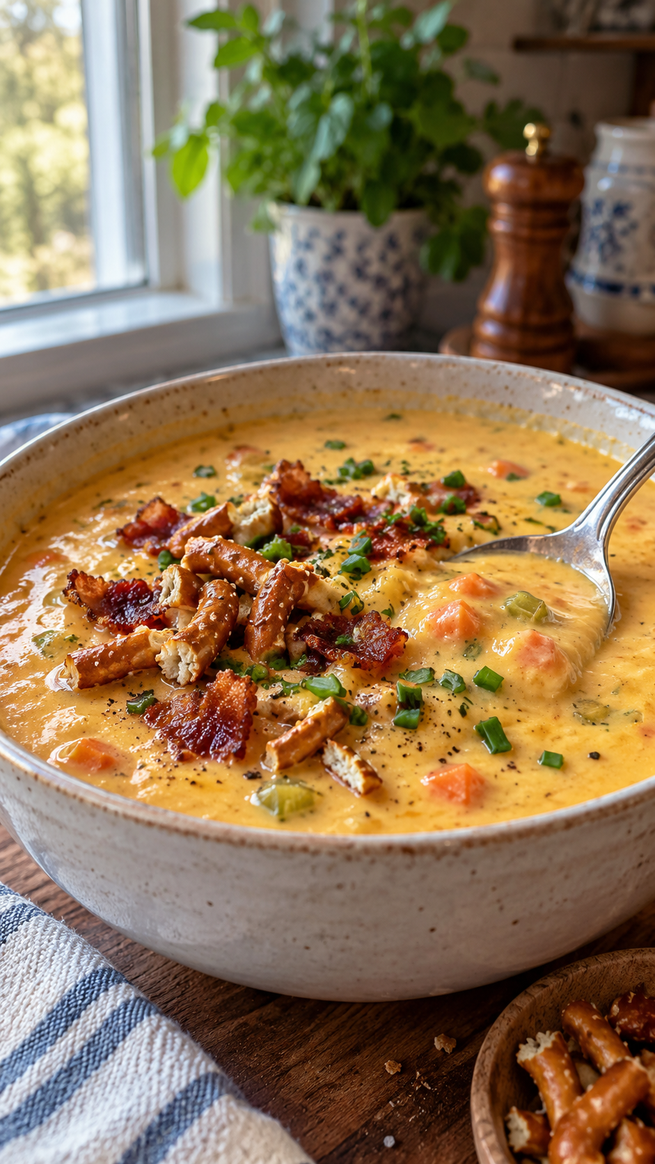 Canadian Cheese Soup with Cheddar and Crispy Bacon
