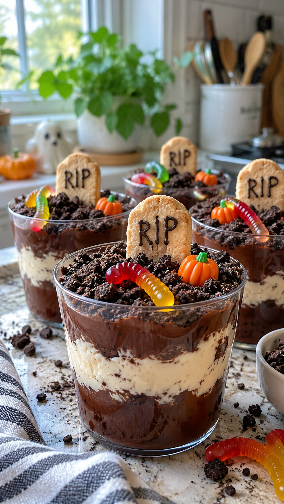 Halloween Dirt Cups with Oreo Crumbs and Cheesecake Cream!!