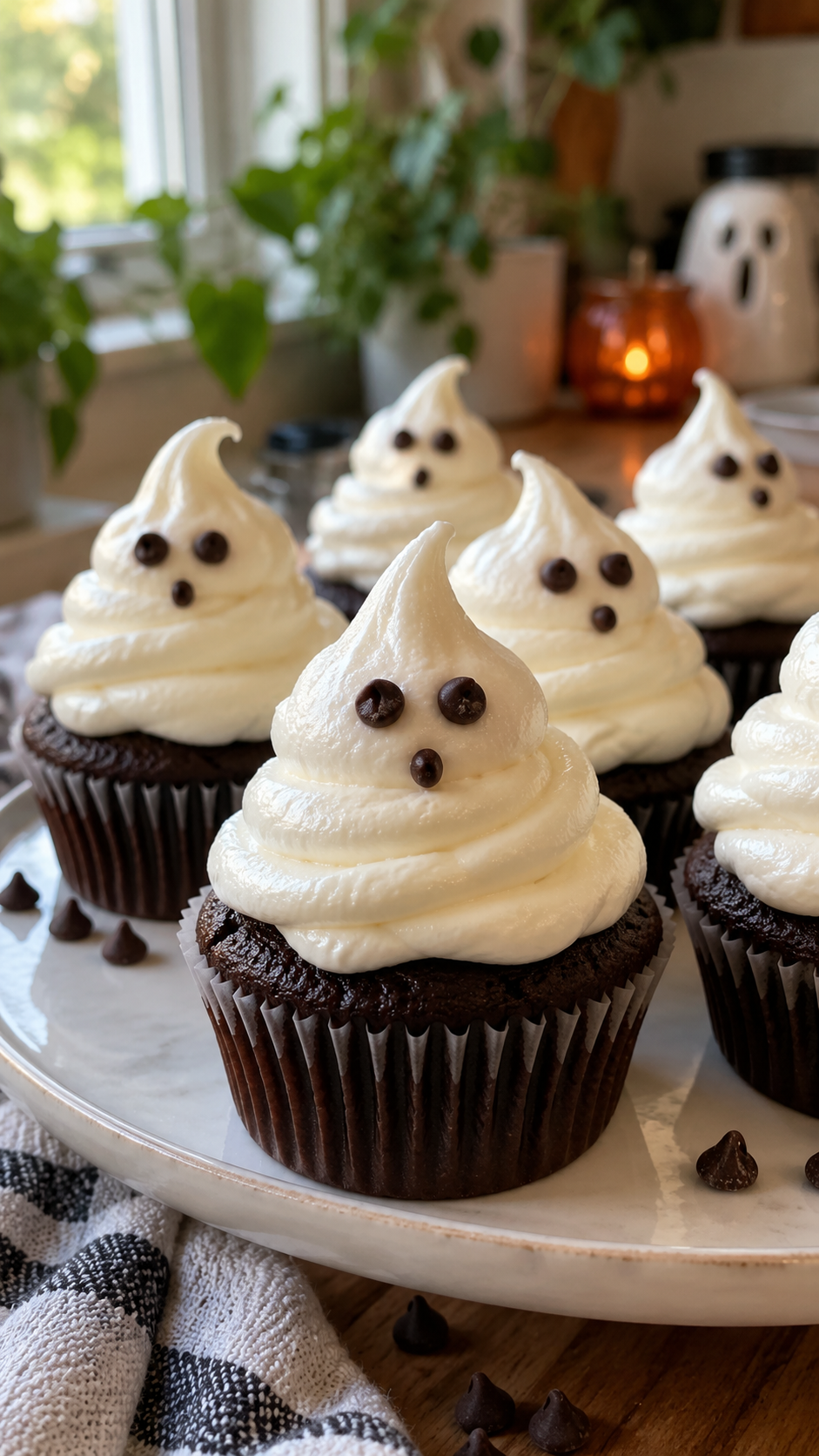 Ghost Cupcakes with Marshmallow Frosting and Fudge Centers!!