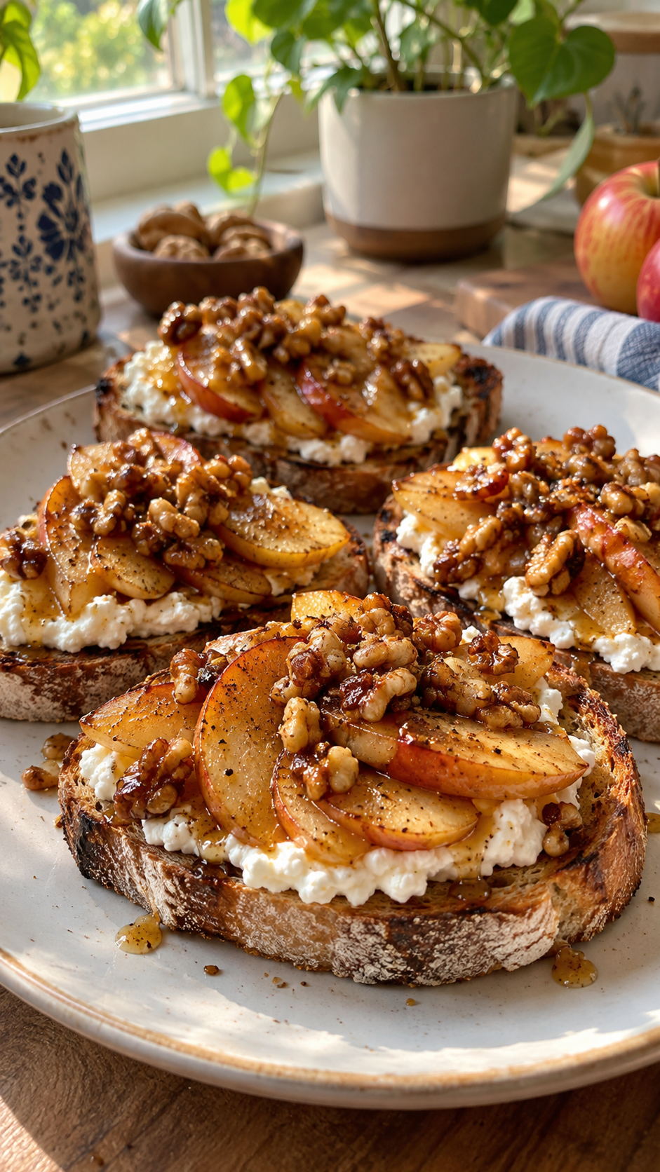 Cottage Cheese Toasts with Brown Butter Apples and Walnuts!!