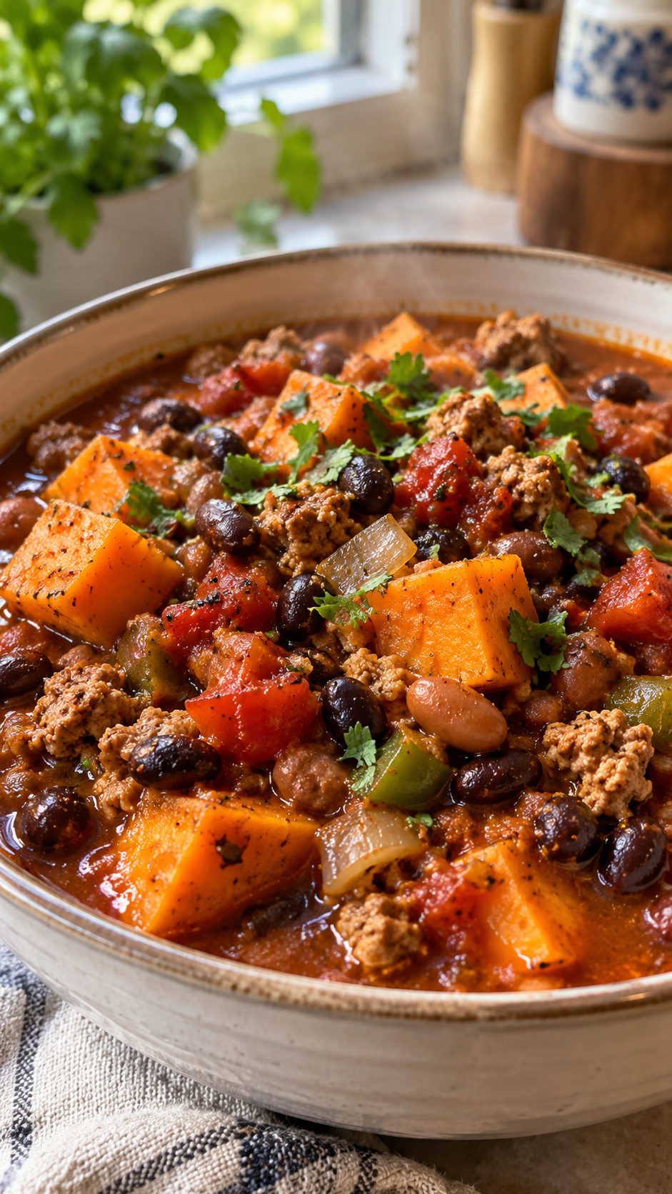 Crockpot Turkey Sweet Potato Chili (Thick & Smoky!)