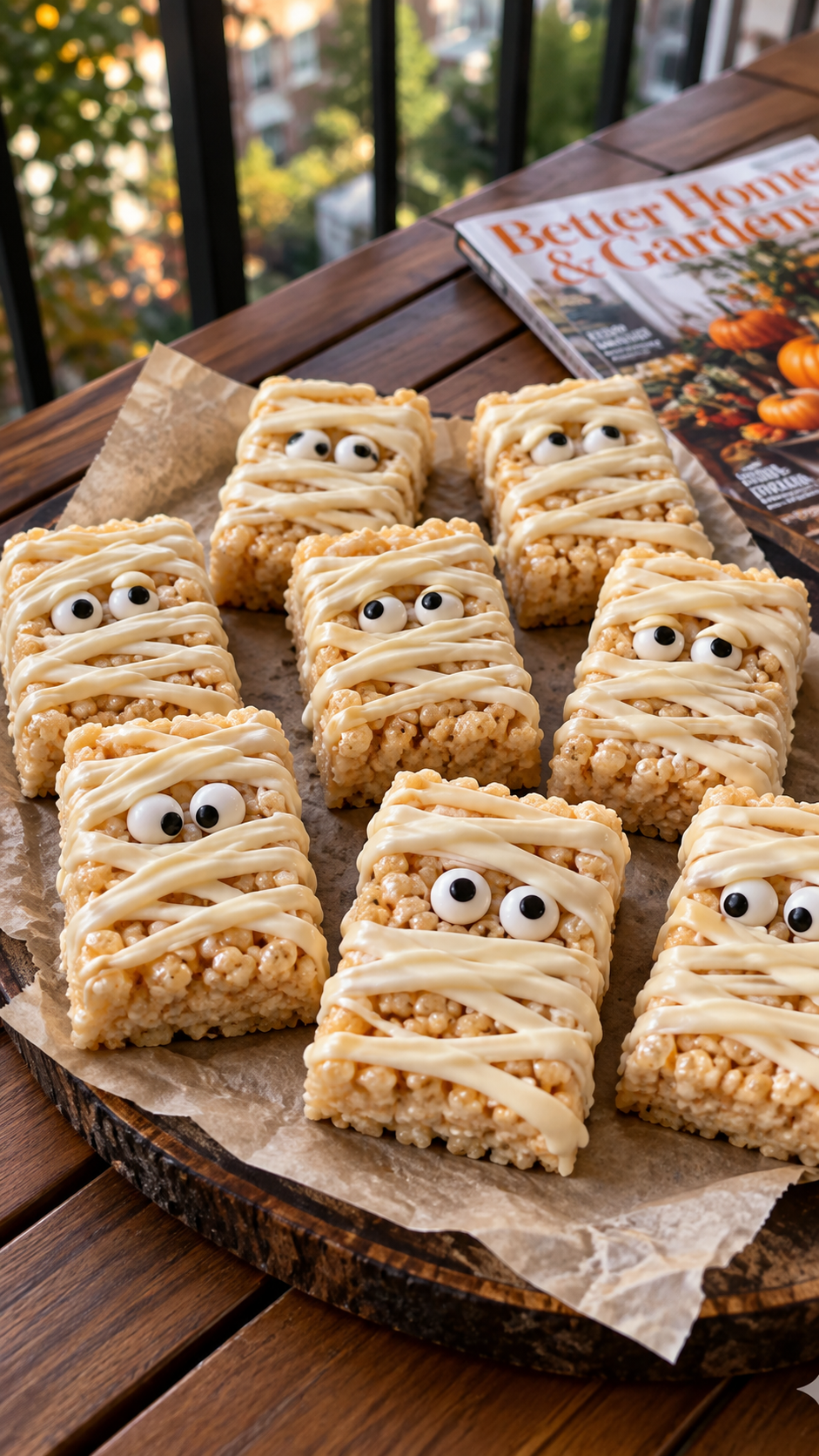 Halloween Rice Krispie Treats with Easy Mummy Decorations!